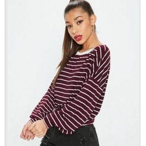 Burgundy Drop Shoulder Boxy All Over Stripe Top